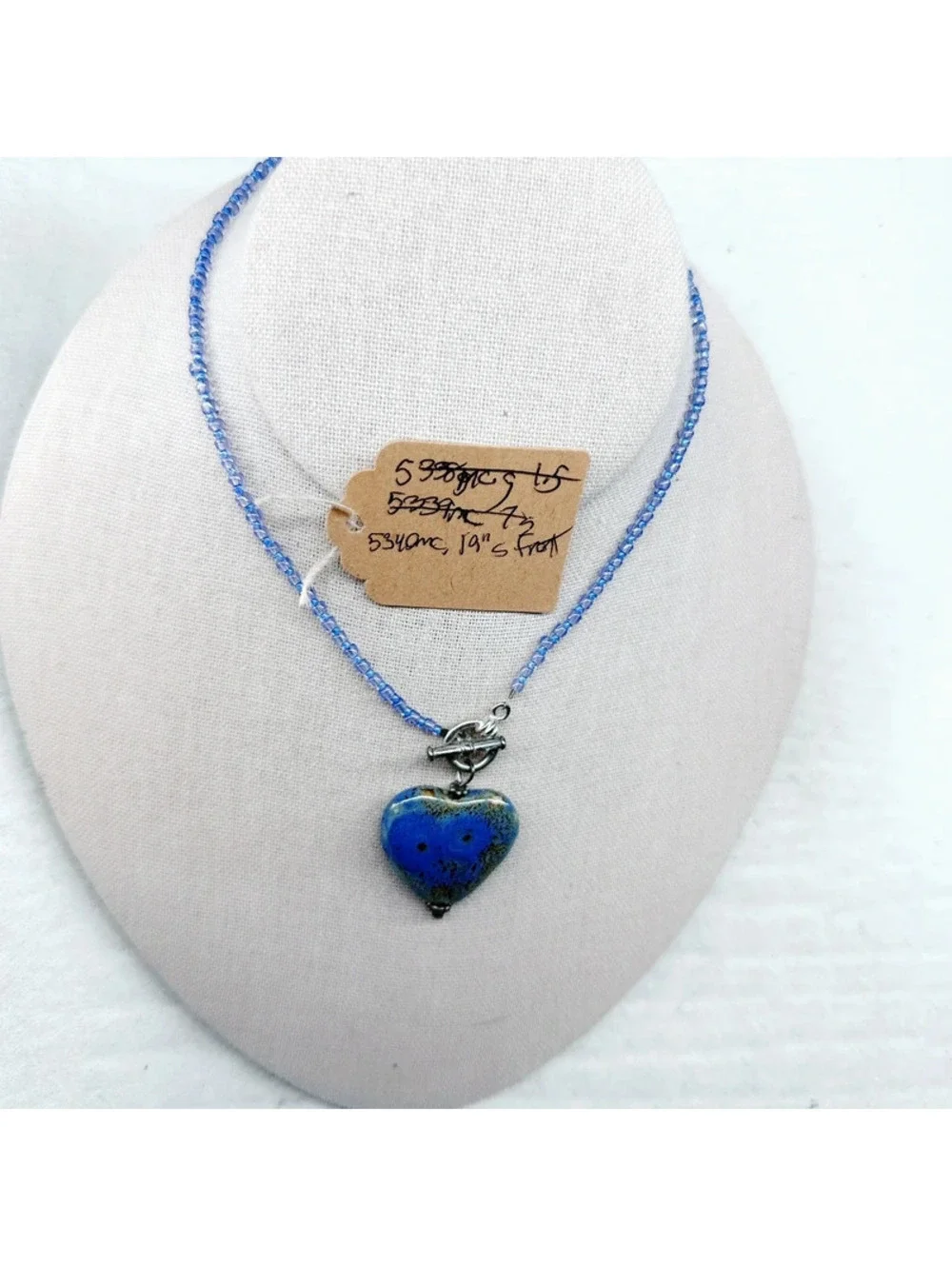 5340mc. Periwinkle Ceramic Heart Necklace
